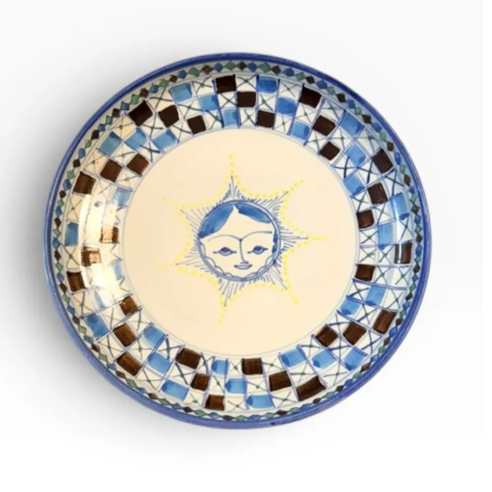 Hand Painted Artisan Sun Face Ceramic Dinnerware Set 5 Piece
